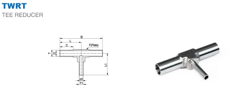 Тройник разноразмерный удлиненный под приварку TWRT: Трубка дюйм / Type TWRT Tee Reducer inch