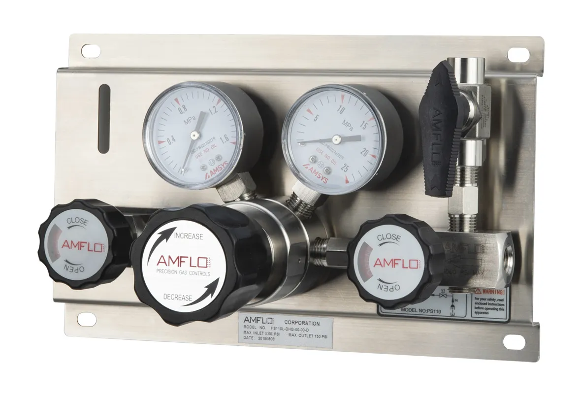 Панель газовая ручная AMFLO PSB 110 F-P00-00, Pвх-34,4 bar, c манометрами, PRV, PUV, POV, FNPT 1/4  CV-0.08 / Manual GP AMFLO PSB 110 F-P00-00, inlet pressure 34,4bar,  PRV, connections FNPT 1/4 CV-0.08